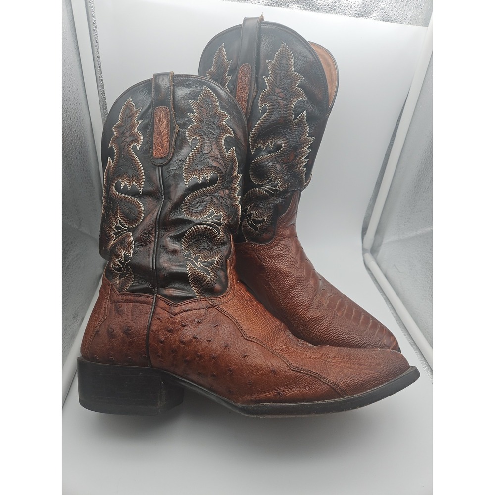 Dan Post Boots Mens Size 11.5EW Western Cowboy Exotic Ostrich Leg Leather Brown